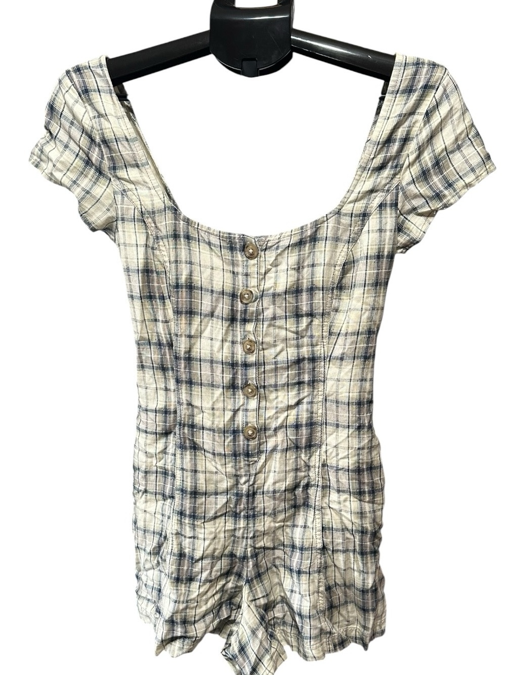 Urban Outfitters Plaid Romper Women’s Small Button Front Smocked Back Cottagecor